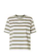 Selected Femme Slfessential Ss Striped Boxy Tee Khaki Green