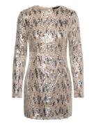 Mango Sequin Shoulder Pads Dress Silver