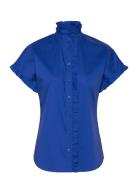 Lauren Ralph Lauren Ruffle-Trim Short-Sleeve Shirt Blå