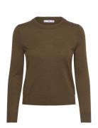 Mango Wool-Blend Round-Neck Sweater Khaki Green