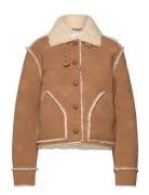 Monki Faux Leather Shearling Jacket Brun