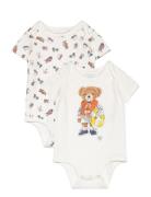 Ralph Lauren Baby Polo Bear Cotton Bodysuit 2-Pack Vit