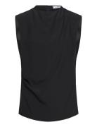 Mango Sleeveless Draped Blouse Svart