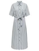 ONLY Onlcaro S/S Linen Bl Belt Dress Cc Pnt Blå