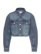 Monki Cropped Over D Barrel-Sleeved Denim Jacket Blå