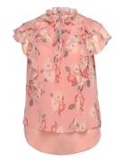 Lauren Women Floral Ruffle-Trim Georgette Blouse Rosa
