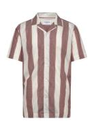 Lindbergh Striped Linen/Cotton Shirt S/S Brun