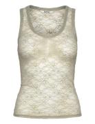 Monki Sheer Lace Sleeveless Tank Top Khaki Green