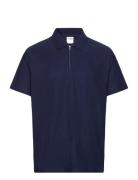 Selected Homme Slhrelax-Plisse Half Zip Ss Polo Ex Marinblå