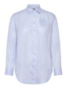 Lauren Ralph Lauren Over Floral-Logo Linen Shirt Blå