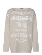 Weekday Long-Sleeved Boat-Neck Printed Cotton Top Beige
