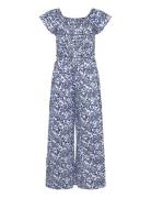 Mango Long Printed Jumpsuit Marinblå