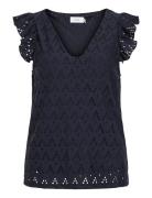 Vila Viamalina V-Neck C/S Top/Pb Marinblå
