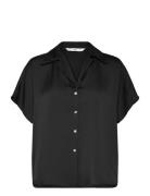 Mango Short-Sleeved Satin Shirt Svart