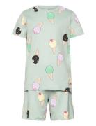 Lindex Pyjama Tee Shorts Set Aop Summ Grön