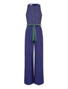 Mango Striped Jumpsuit With Belt Blå
