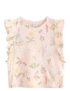 Lindex Top Ss Flounces Aop Rosa