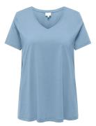 ONLY Carmakoma Carbonnie Life S/S V A-Shape Tee Noos Blå