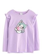Lindex Top With Frill Detail Cat Prin Lila