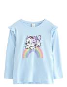 Lindex Top With Frill Detail Cat Prin Blå