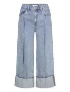 Mango Wide Leg Cropped Jeans With Turned-Up Hem Blå