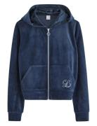 Lindex Hoodie I Velour Marinblå