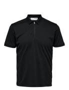 Selected Slhfave Zip Ss Polo Svart
