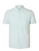 Selected Slhfave Zip Ss Polo Blå