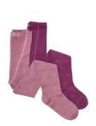 Minymo 2-Pack Stockings W. Pattern Rosa