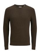 Jack & J S Jjeemil Knit Cable Crew Neck Noos Brun
