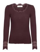 Rosemunde Rwbenita Silk Ls O-Neck Lace T-Shir Brun