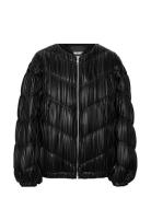ROTATE Birger Christensen Pleated Bomber Jacket Svart