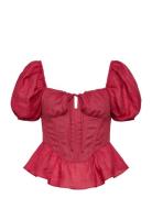 Bardot Esra Puff Sleeve Corset Top Röd