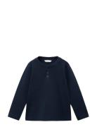 Mango Long Sleeve Cotton T-Shirt Marinblå