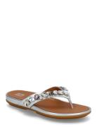FitFlop Gracie Jewel-Deluxe Metallic-Leather Flip-Flops Silver