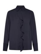 GANT Reg Crepe Viscose Ruffle Blouse Marinblå