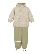 CeLaVi Rainwear Set - Aop, W. Fleece Grön