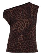 Mango Leopard-Print Top With Asymmetrical Collar Brun